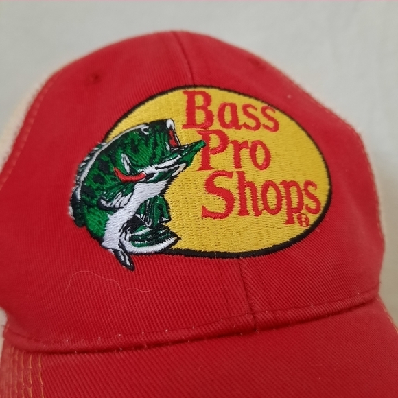 Bass Pro Shops red embroidered mesh snapback trucker hat - Picture 3 of 13